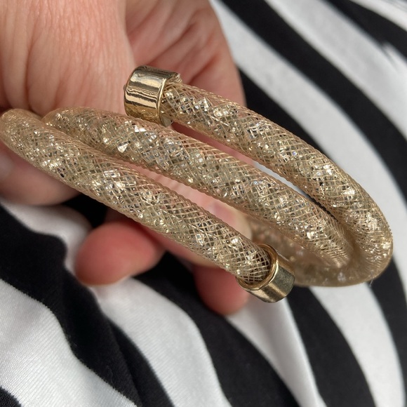 Swarovski style crystal gold mesh bracelet fits any size - Picture 3 of 7